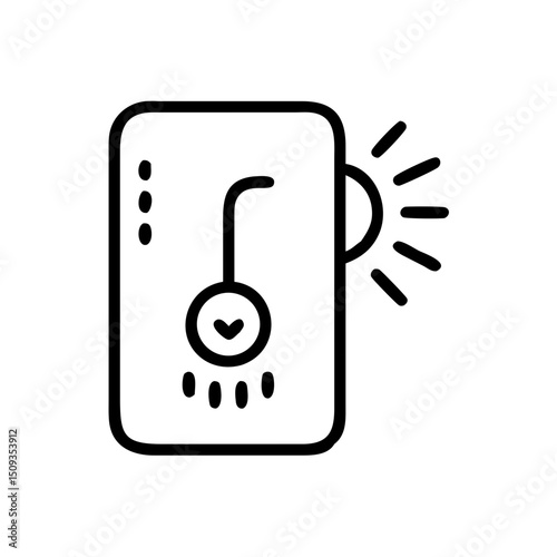 Smart thermostat icon, line art, black and white, for app design