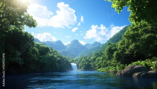 Tropical waterfall landscape