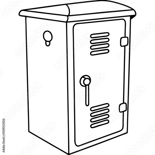 Metal utility box, industrial design, monochrome illustration, for technical manuals