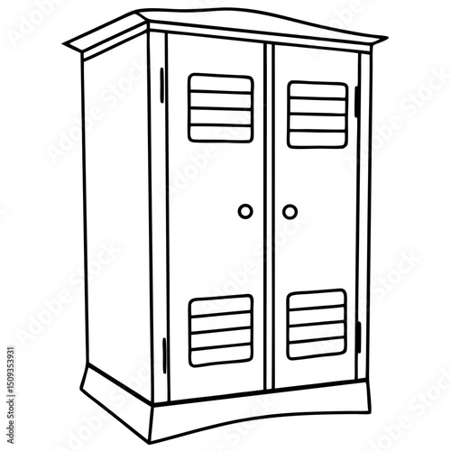 Two-door cabinet illustration, black and white, for website design