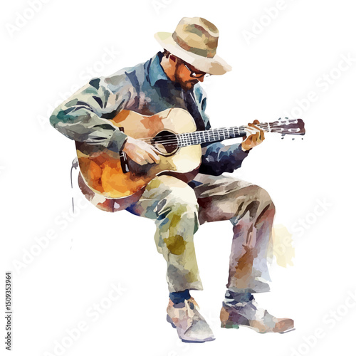 Musician, watercolor illustration vector, high quality, isolated on a white background.