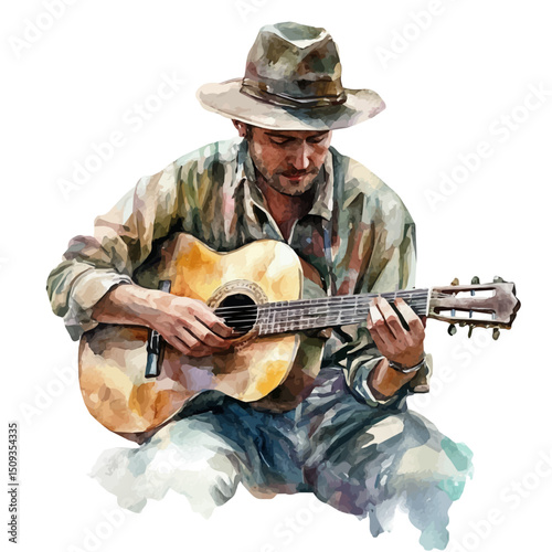 watercolor vector of Musician, high quality, isolated on a white background.