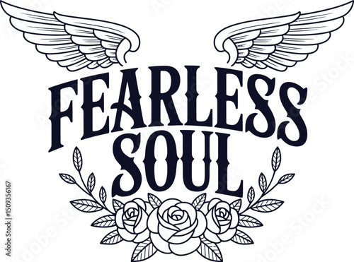 A simple typography of Fearless Soul. Wing and Floral vector.