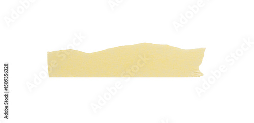 Yellow painter's tape isolated on white background, macro. Torn, crumpled, twisted strips of yellow painter's tape on white background, close-up.
