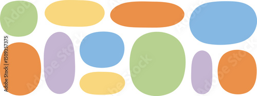 Adobe Illustrator ArtworkCollection of soft, rounded Vector elements of shapes in pastel colors, ideal as text blocks, backgrounds, or decorative elements in creative designs.