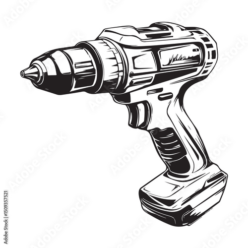 Silhouette of cordless drill illustration, electric drill vector