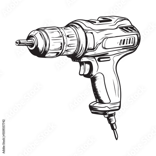 Silhouette of cordless drill illustration, electric drill vector