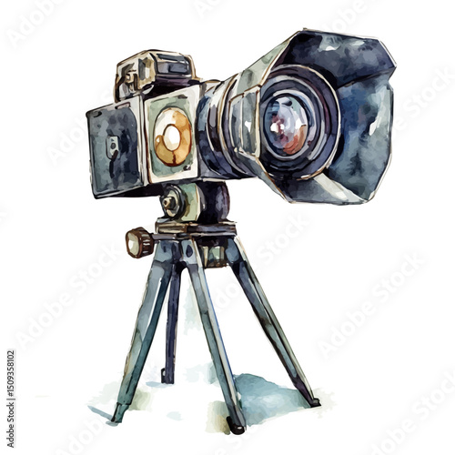 Movie Camera, watercolor painting vector, high quality, isolated on a white background.