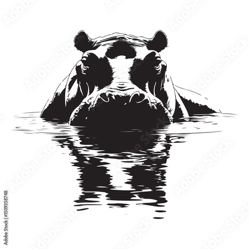 Silhouette of Hippopotamus in water Vector illustration