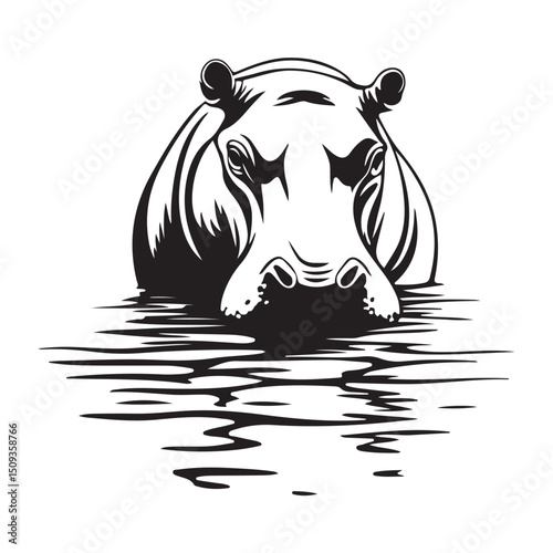 Silhouette of Hippopotamus in water Vector illustration