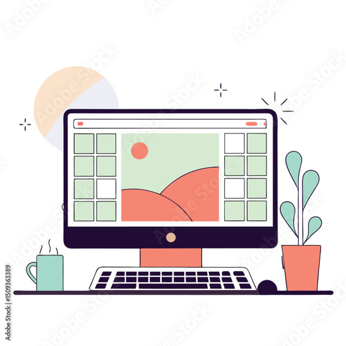 Modern Computer Desk Illustration Flat Design Vector Graphic