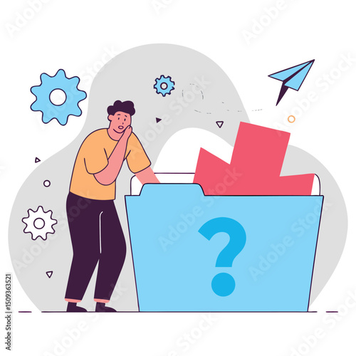 Confused Man with Overstuffed Folder Vector Illustration Graphic Design