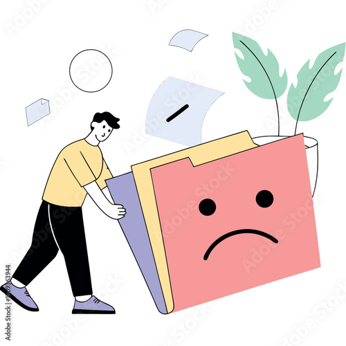 Cartoon Man with Sad Folder Vector Illustration