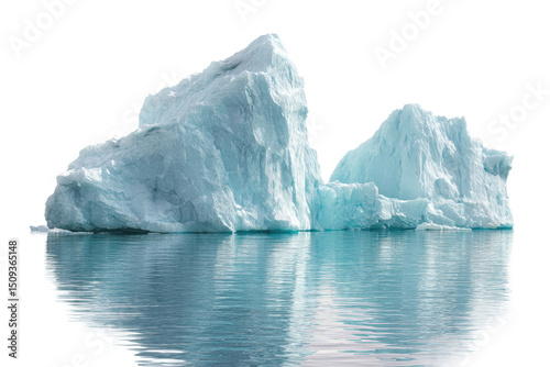 Majestic icebergs reflecting on calm arctic ocean water, cut out
