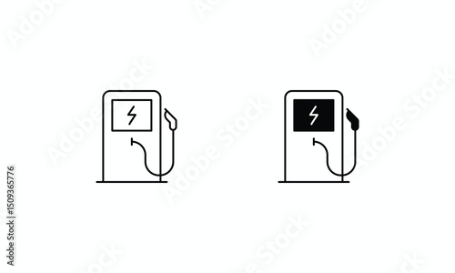 Charging Station icons set Line and Glyph black vector icon stock illustration