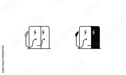 Charging Station icons set Line and Glyph black vector icon stock illustration