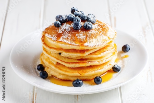 Pancakes Blaubeeren Ahornsirup Frühstück Süßspeise Amerikanisch Fluffig Pfannkuchen Zuckerguss Lecker Brunch Dessert Hausgemacht Frühling Obst Topping Genuss Tellergericht