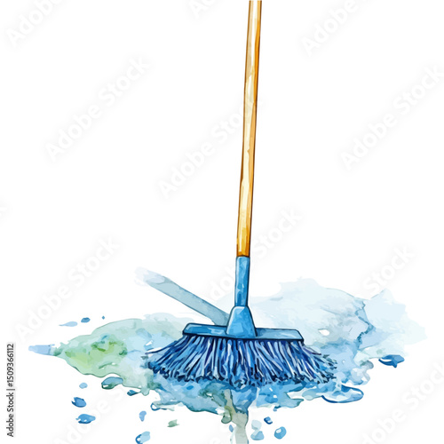 Mopping Floor, watercolor illustration vector, high quality, isolated on a white background.