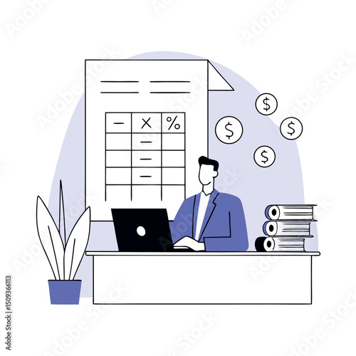 Accountant Working Vector Illustration Financial Business Concept