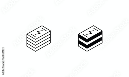Electric Car Battery icons set Line and Glyph black vector icon stock illustration