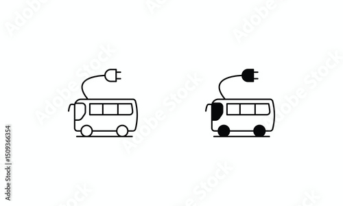 Electric Bus icons set Line and Glyph black vector icon stock illustration