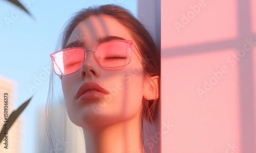 Woman portrait soft pink light
