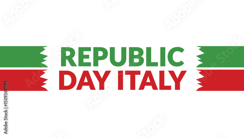 Republic Day Italy text with side lines on a White background. Which is observed every year in June to celebrate Republic Day Italy.
