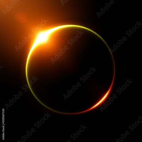 Halo de lumière orange et vert sur un fond noir