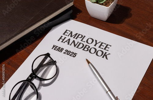 Workplace Policy Handbook Displayed with Pen and Glasses – Employment Law and HR Reference