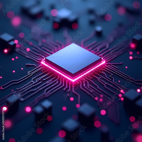 Wallpaper Mural Futuristic AI processor glowing with pink energy, radiating purple light — symbolizing technology Torontodigital.ca