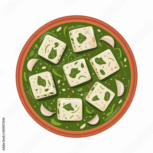 Palak Paneer with Creamy Spinach Gravy – Vector Illustration
