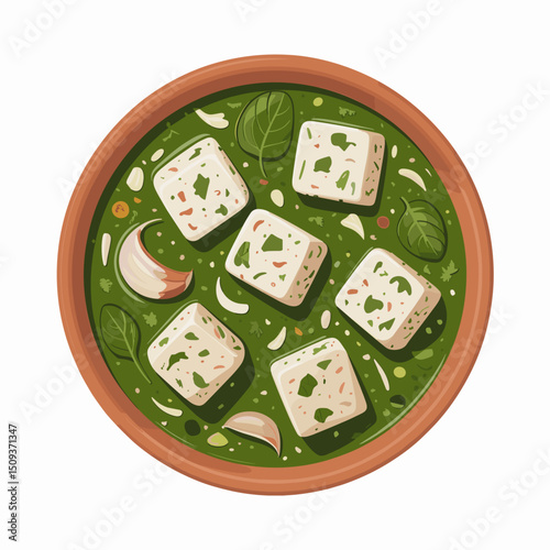 Palak Paneer with Creamy Spinach Gravy – Vector Illustration