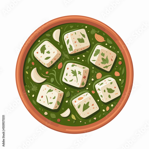 Palak Paneer with Creamy Spinach Gravy – Vector Illustration