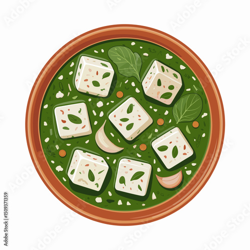 Palak Paneer with Creamy Spinach Gravy – Vector Illustration
