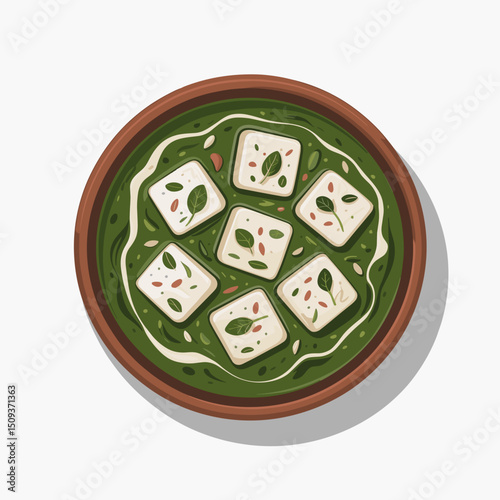 Palak Paneer with Creamy Spinach Gravy – Vector Illustration