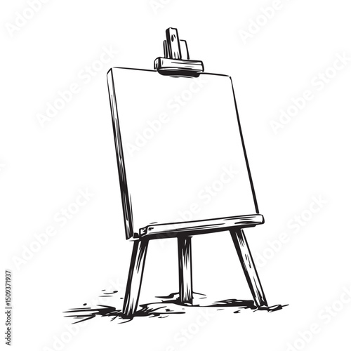 canvas silhouette, canvas vector illustration, Artist's easel wooden with clean white canvas, 