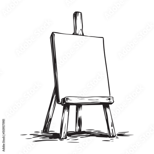 canvas silhouette, canvas vector illustration, Artist's easel wooden with clean white canvas, 