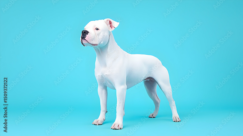 Obraz premium White Dog Portrait Against Light Blue Background