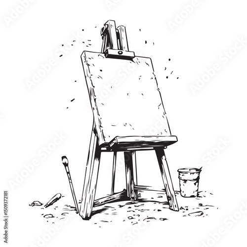 canvas silhouette, canvas vector illustration, Artist's easel wooden with clean white canvas, 
