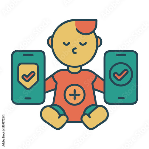 Toddler with parental controls on phones, illustrating telecom products for children