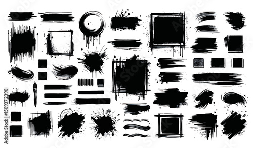 SET of black and white paint splashes