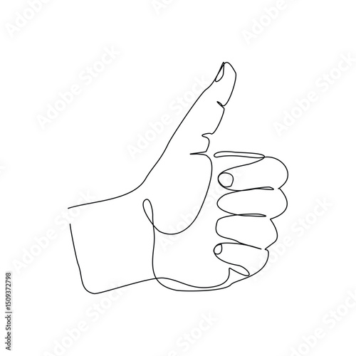 Continuous line drawing of hand finger thumb up approval sign gesture. Vector illustration sketch editable stroke