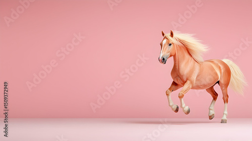 Palomino Horse Running on Pink Background photo