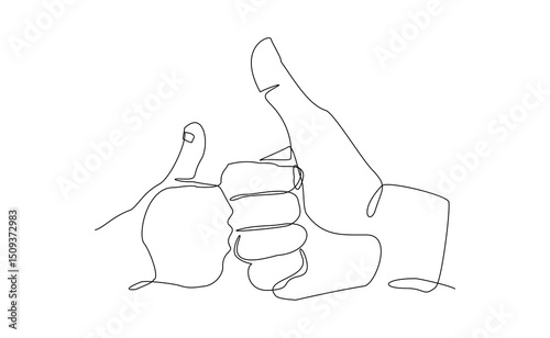 Continuous line drawing of hand finger thumb up approval sign gesture. Vector illustration sketch editable stroke