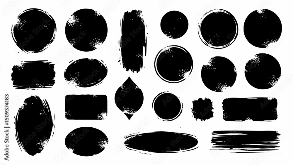 Grunge brush frame set with rectangle and circle shapes vector illustration