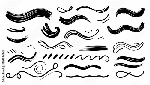 Marker pen emphasis and brush underline swooshes set vector illustration