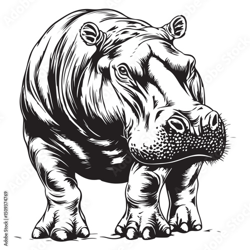 fierce hippo Silhouette isolated on white background Minimalist hippo vector illustration, fierce hippo illustration., cartoon, animal, vector, wild, hippo, zoo, art, big, cute, fun, drawing
