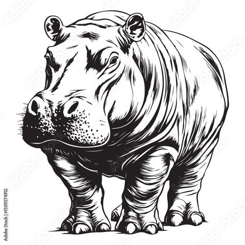 fierce hippo Silhouette isolated on white background Minimalist hippo vector illustration, fierce hippo illustration., cartoon, animal, vector, wild, hippo, zoo, art, big, cute, fun, drawing
