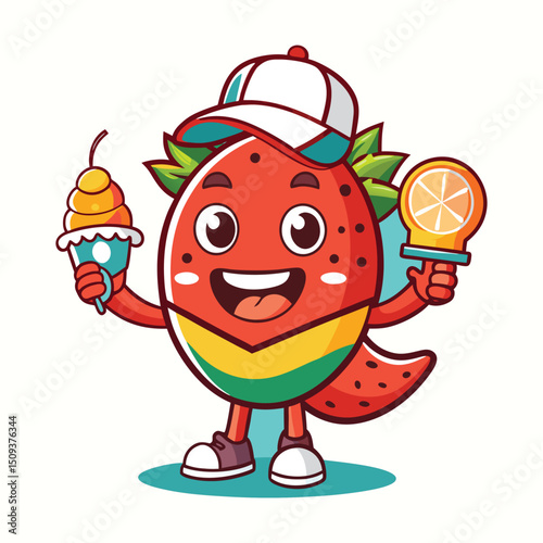 Summer Funny cartoon ice cream and happy birthday clown illustration with a boy smiling at a fun circus party