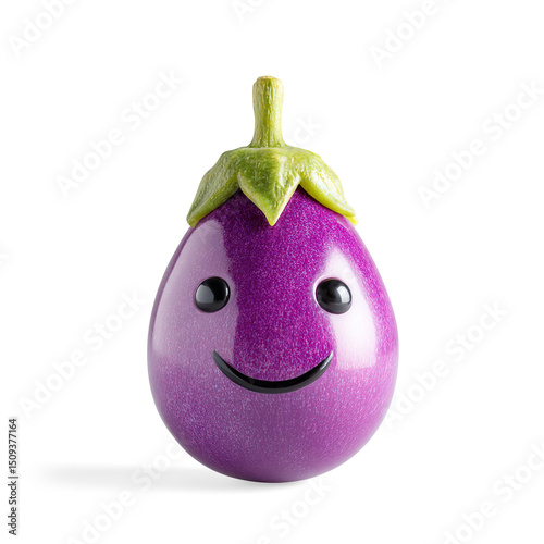 Cute Plush Eggplant Toy with Smiling Face on a Transparent Background